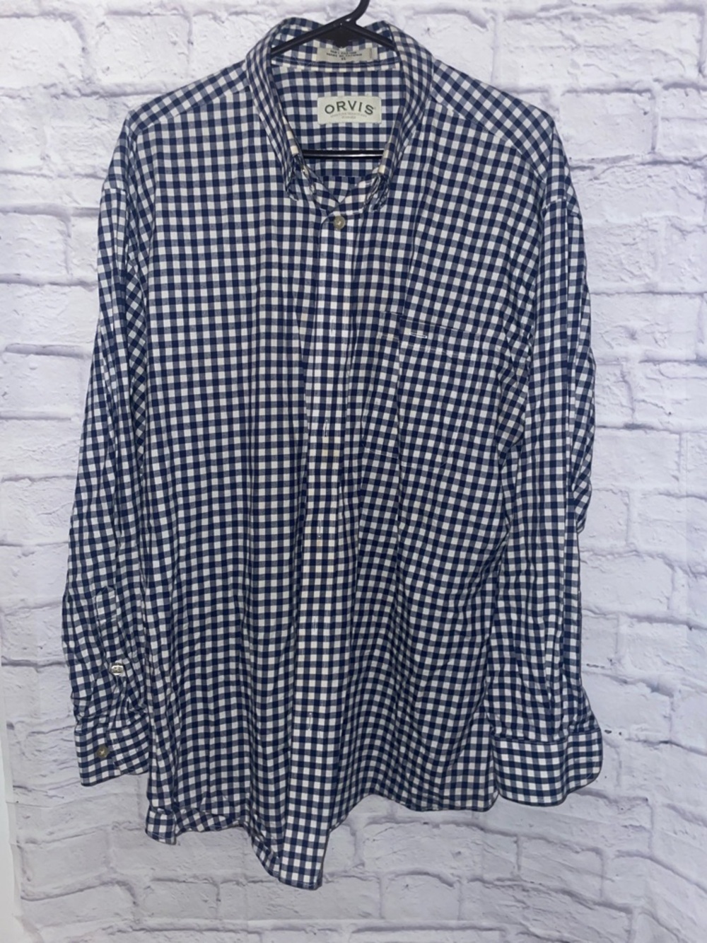 Orvis Navy & White Gingham Button up/button down/dress up long sleeve Shirt men